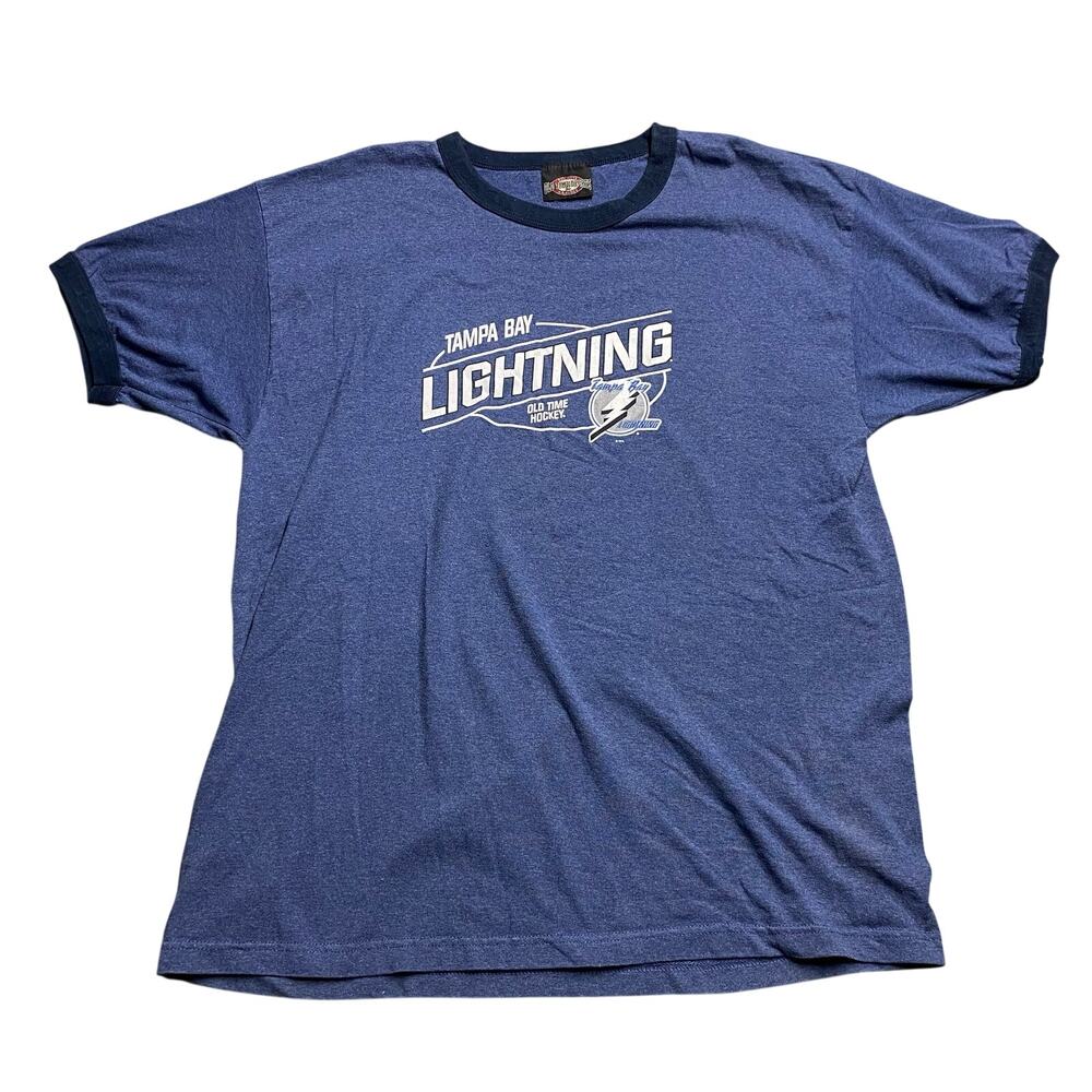 Y2K Tampa Bay Lightning NHL Old Time Hockey Blue Ringer Tee Mens Size 2XL